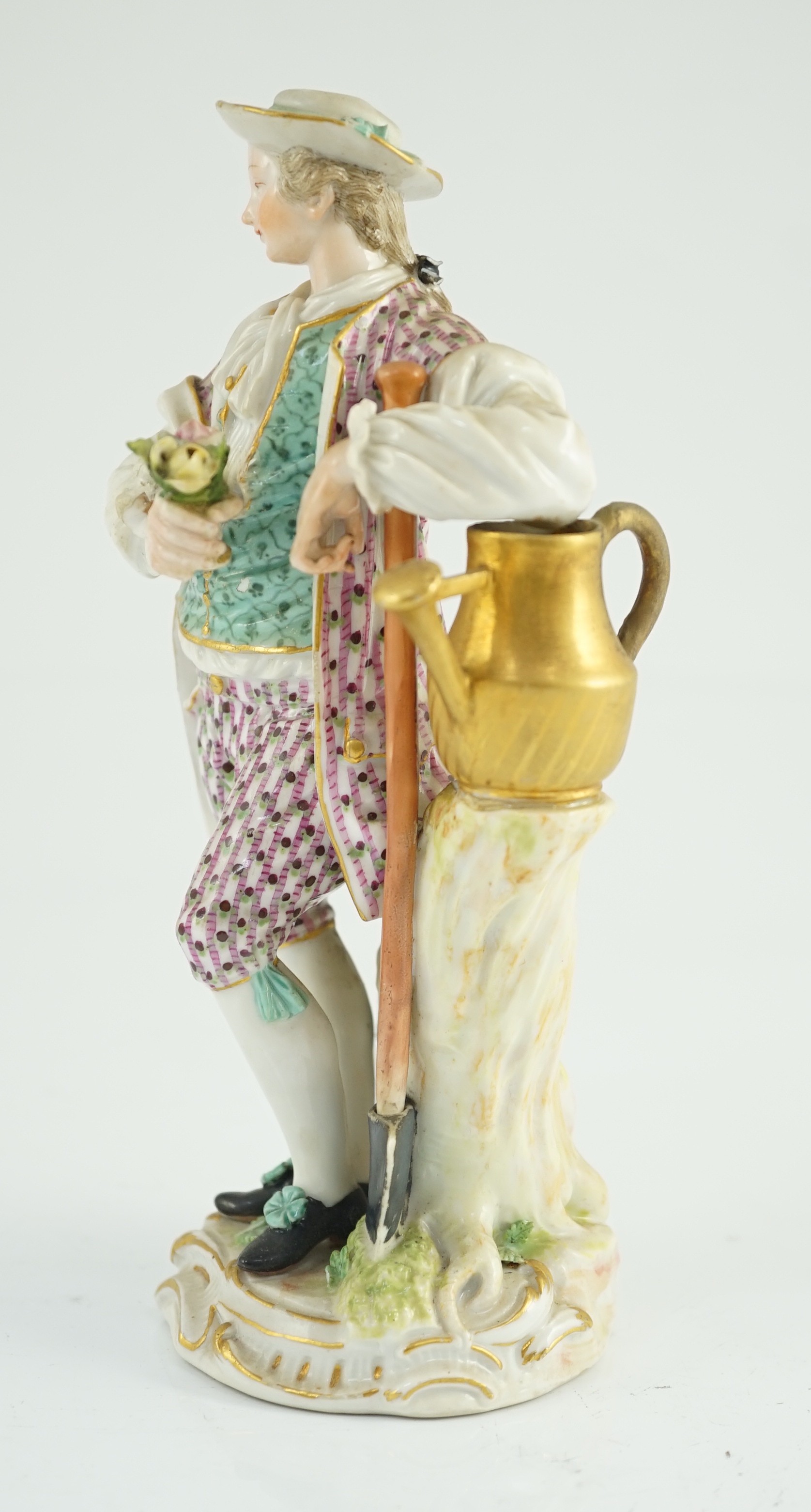 A Meissen figure of a gardener, c.1770, modelled by Michel Victor Acier, 19cm high, restorations, Provenance - purchased from Winifred Williams, Eastbourne/London before 1970.